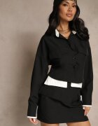 allyson Compleu Negru Fustă și Cămașă Decorate cu Imitație de Buzunare Grelsedi