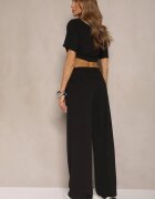allyson Compleu Negru Top cu Nervuri și Pantaloni Largi Paliriona