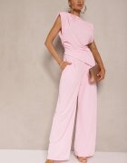 allyson Compleu Roz Bluză cu pernițe în umeri și Pantaloni Drepți cu elastic în talie Divanes