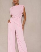 allyson Compleu Roz Bluză cu pernițe în umeri și Pantaloni Drepți cu elastic în talie Divanes