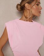 allyson Compleu Roz Bluză cu pernițe în umeri și Pantaloni Drepți cu elastic în talie Divanes