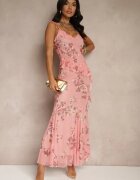 allyson Compleu Roz cu imprimeu floral fustă și top decorat cu volane și legătură Saraveira