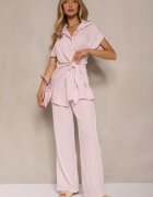 allyson Compleu Roz cu Pantaloni Largi și Cămașă cu Șnur Decorativ Filaniella
