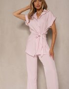 allyson Compleu Roz cu Pantaloni Largi și Cămașă cu Șnur Decorativ Filaniella