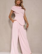 allyson Compleu Roz Pantaloni cu croială largă și Bluză asimetrică cu încrețituri Nitara