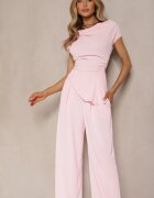 allyson Compleu Roz Pantaloni cu croială largă și Bluză asimetrică cu încrețituri Nitara