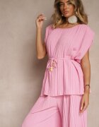 allyson Compleu Roz Pantaloni largi și Bluză cu umeri întăriți Nilamira