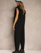 allyson Compleu sport Negru din Vâscoză Pantaloni cu șnur decorativ și Top Nitunela