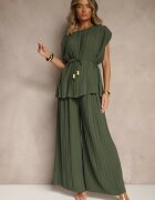 allyson Compleu Verde închis Pantaloni largi și Bluză cu umeri întăriți Nilamira