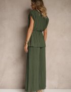 allyson Compleu Verde închis Pantaloni largi și Bluză cu umeri întăriți Nilamira