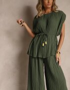 allyson Compleu Verde închis Pantaloni largi și Bluză cu umeri întăriți Nilamira
