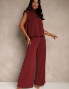 allyson Compleu Vișiniu Pantaloni cu Croială Largă și Bluză Decorată cu Legătură Halomia