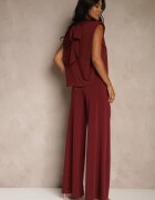allyson Compleu Vișiniu Pantaloni cu Croială Largă și Bluză Decorată cu Legătură Halomia