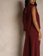 allyson Compleu Vișiniu Pantaloni cu Croială Largă și Bluză Decorată cu Legătură Halomia