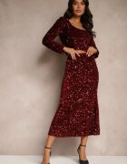 allyson Fustă Bordeaux cu paiete Stil cocktail Cu elastic în talie Berizola