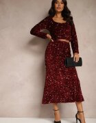 allyson Fustă Bordeaux cu paiete Stil cocktail Cu elastic în talie Berizola