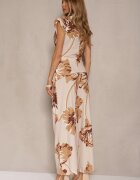 allyson Komplet Beżowy Bluză încrețită cu croi asimetric și Pantaloni Largi florali Linidia