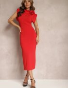 allyson Rochie Ajustată Roșie Midi cu Floare tip Broșă Olivetta