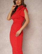 allyson Rochie Ajustată Roșie Midi cu Floare tip Broșă Olivetta