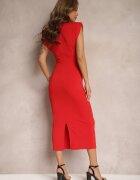 allyson Rochie Ajustată Roșie Midi cu Floare tip Broșă Olivetta