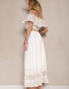 allyson Rochie Albă Boho cu croială spaniolă decorată cu broderie și curea cu cataramă Vallisca