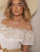 allyson Rochie Albă Boho cu croială spaniolă decorată cu broderie și curea cu cataramă Vallisca