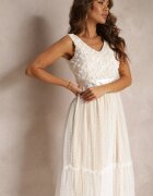 allyson Rochie Albă Cambrată Midi cu Plasă Decorativă Celerise