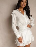 allyson Rochie Albă din Viscoză cu croială de cămașă cu volane Lioelle