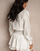 allyson Rochie Albă din Viscoză cu croială de cămașă cu volane Lioelle