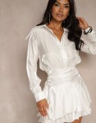 allyson Rochie Albă din Viscoză cu croială de cămașă cu volane Lioelle