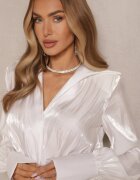 allyson Rochie Albă Drapată din satin cu curele și catarame cu zirconii Mevione