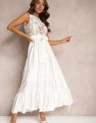 allyson Rochie Albă Taliată Decorată la bust cu model ajurat Nahine