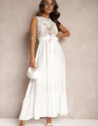 allyson Rochie Albă Taliată Decorată la bust cu model ajurat Nahine