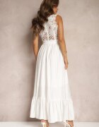 allyson Rochie Albă Taliată Decorată la bust cu model ajurat Nahine
