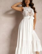 allyson Rochie Albă Taliată Decorată la bust cu model ajurat Nahine