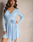 allyson Rochie Albastră Asimetrică cu Broșă Detașabilă în formă de Floare Incendia