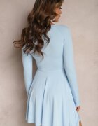 allyson Rochie Albastră Asimetrică cu Broșă Detașabilă în formă de Floare Incendia