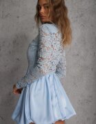 allyson Rochie Albastră Dantelată Tip Balon cu Croi Cloș cu Decupaj Desoriel