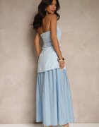 allyson Rochie Albastră de Cocktail cu Decolteu Bandeau Decorată cu Drapaj Folimmea