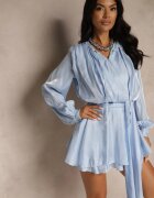 allyson Rochie Albastră din Vâscoză cu Volan și Legătură Finlio