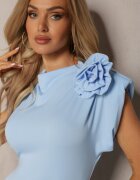 allyson Rochie Albastră Mulată Midi cu o floare sub formă de broșă Olivetta