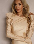 allyson Rochie Asimetrică Bej cu croială mulată și șliț Ravilia