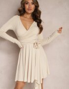 allyson Rochie Bej Asimetrică cu Broșă Detașabilă în Formă de Floare Incendia