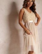 allyson Rochie bej cambrată midi cu plasă decorativă Celerise