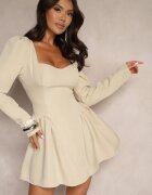 allyson Rochie Bej Cloș De Cocktail cu Top Corset și Volane Arisora