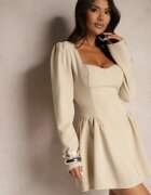 allyson Rochie Bej Cloș De Cocktail cu Top Corset și Volane Arisora
