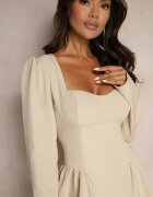 allyson Rochie Bej Cloș De Cocktail cu Top Corset și Volane Arisora