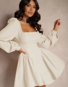 allyson Rochie bej corset cu fustă evazată și mâneci ample legată la spate Enariel