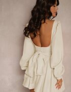 allyson Rochie bej corset cu fustă evazată și mâneci ample legată la spate Enariel