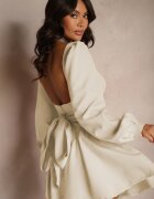 allyson Rochie bej corset cu fustă evazată și mâneci ample legată la spate Enariel